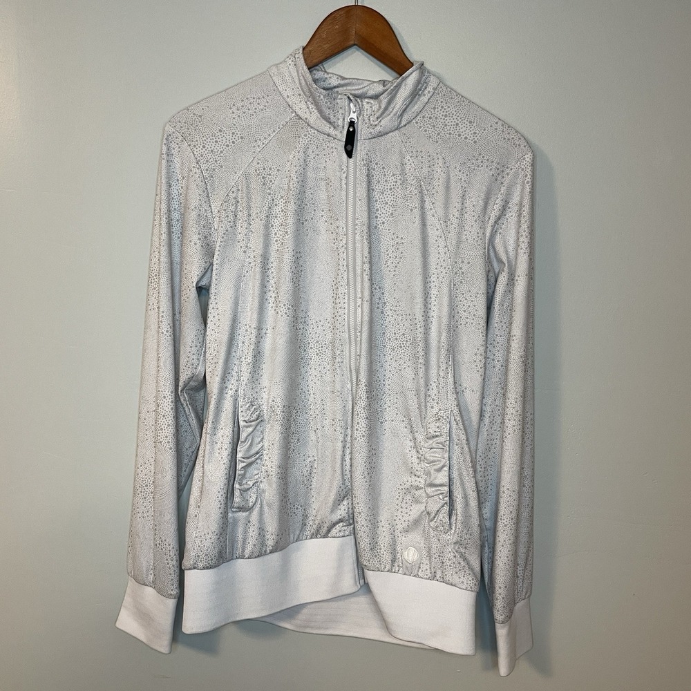 Sunice Womens M Full Zip Activewear Top Grey White Athletic Golf